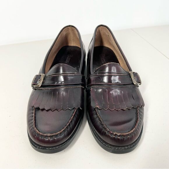 Bass Parker Leather Slip On Loafer Burgundy With Buckle 0293601 9.5 - Picture 2 of 12